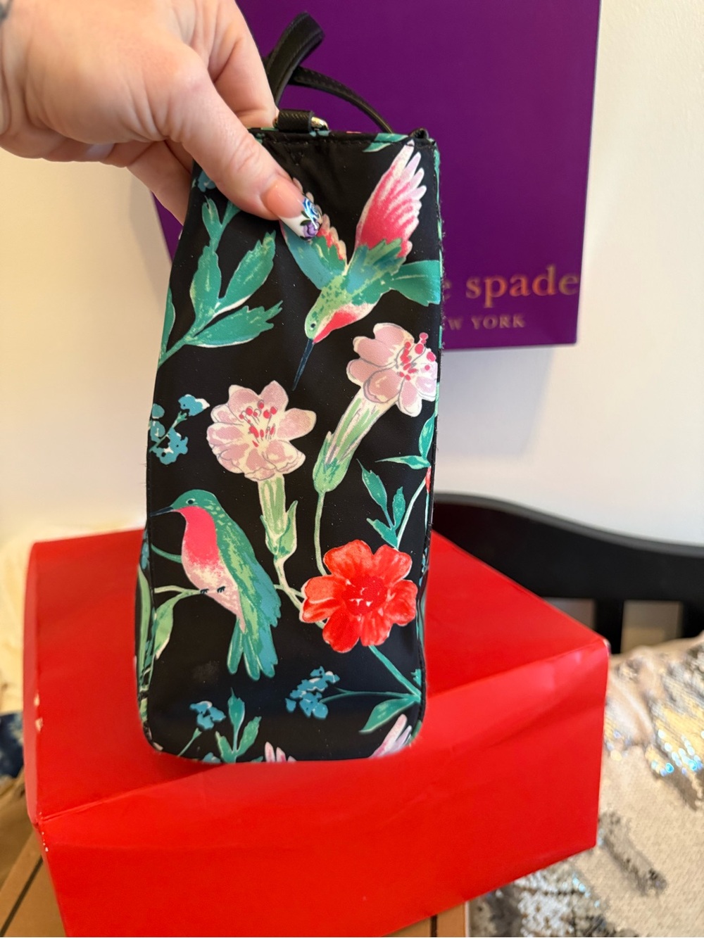 kate spade Black Floral & Teal Bird Tote - Picture 5 of 12